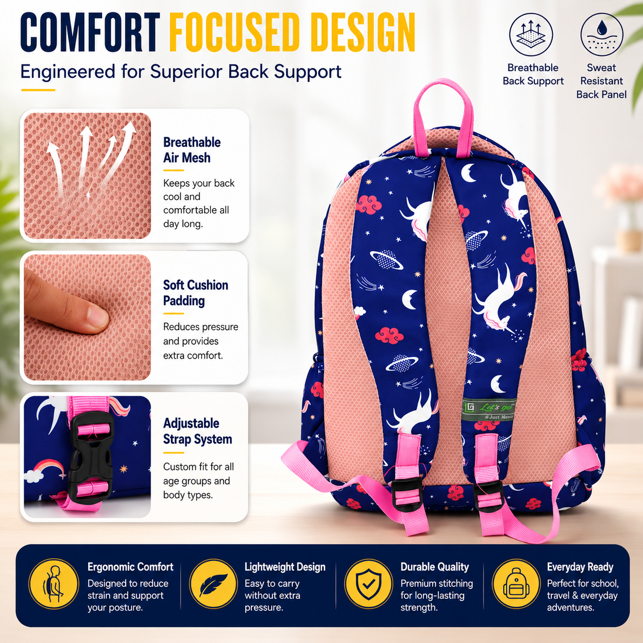 Let’s Go Floral Printed Backpack for Girls | School, College & Travel Bag