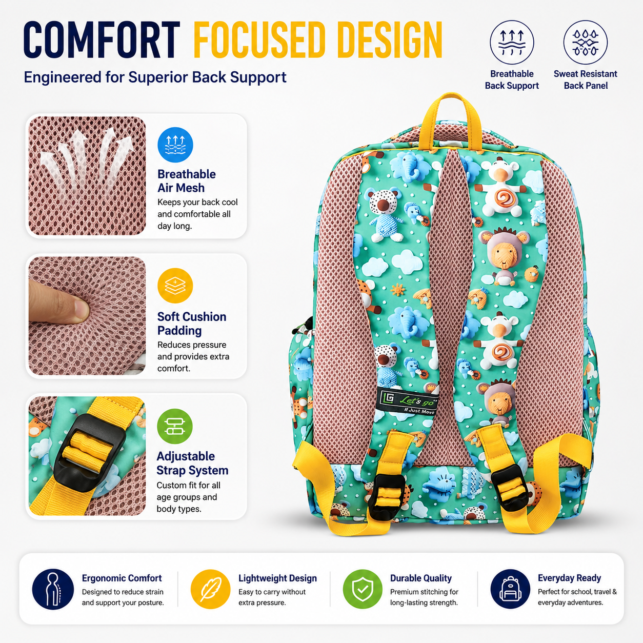 Let’s Go Floral Kids School Backpack for Girls & Boys | Lightweight 18L Backpack for School, Travel & Everyday Use