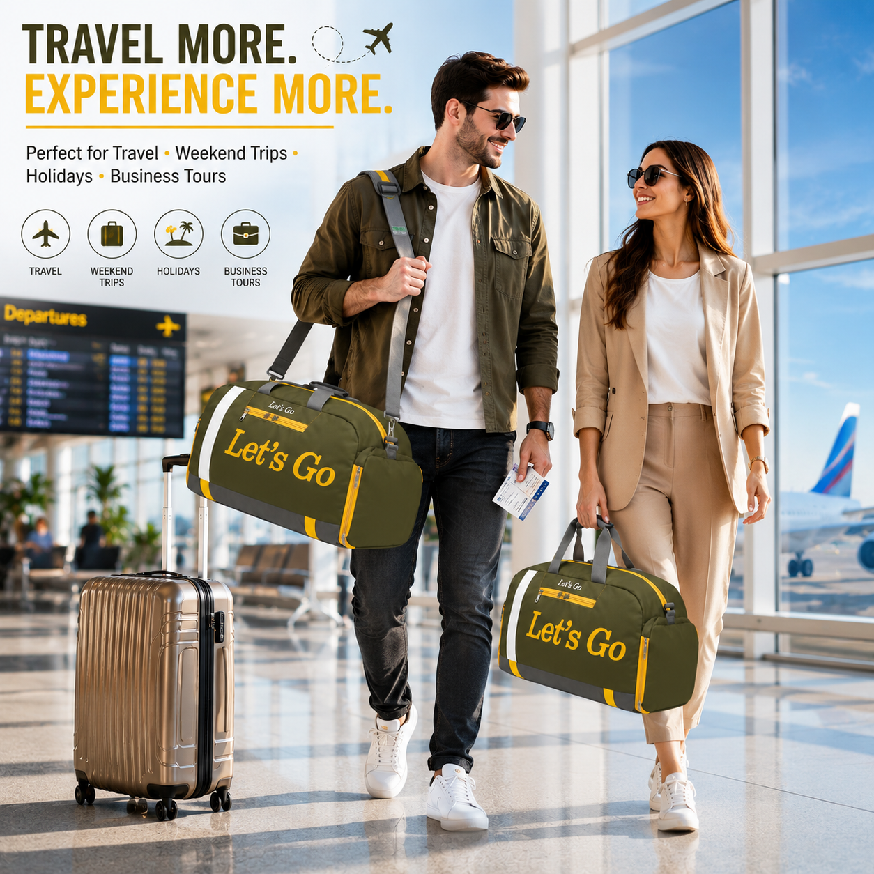 Let’s Go 35L Travel & Gym Duffel Bag for Men & Women | Water-Resistant Polyester | Shoe Compartment | Adjustable Shoulder Strap | Lightweight Multipurpose Sports & Weekend Bag