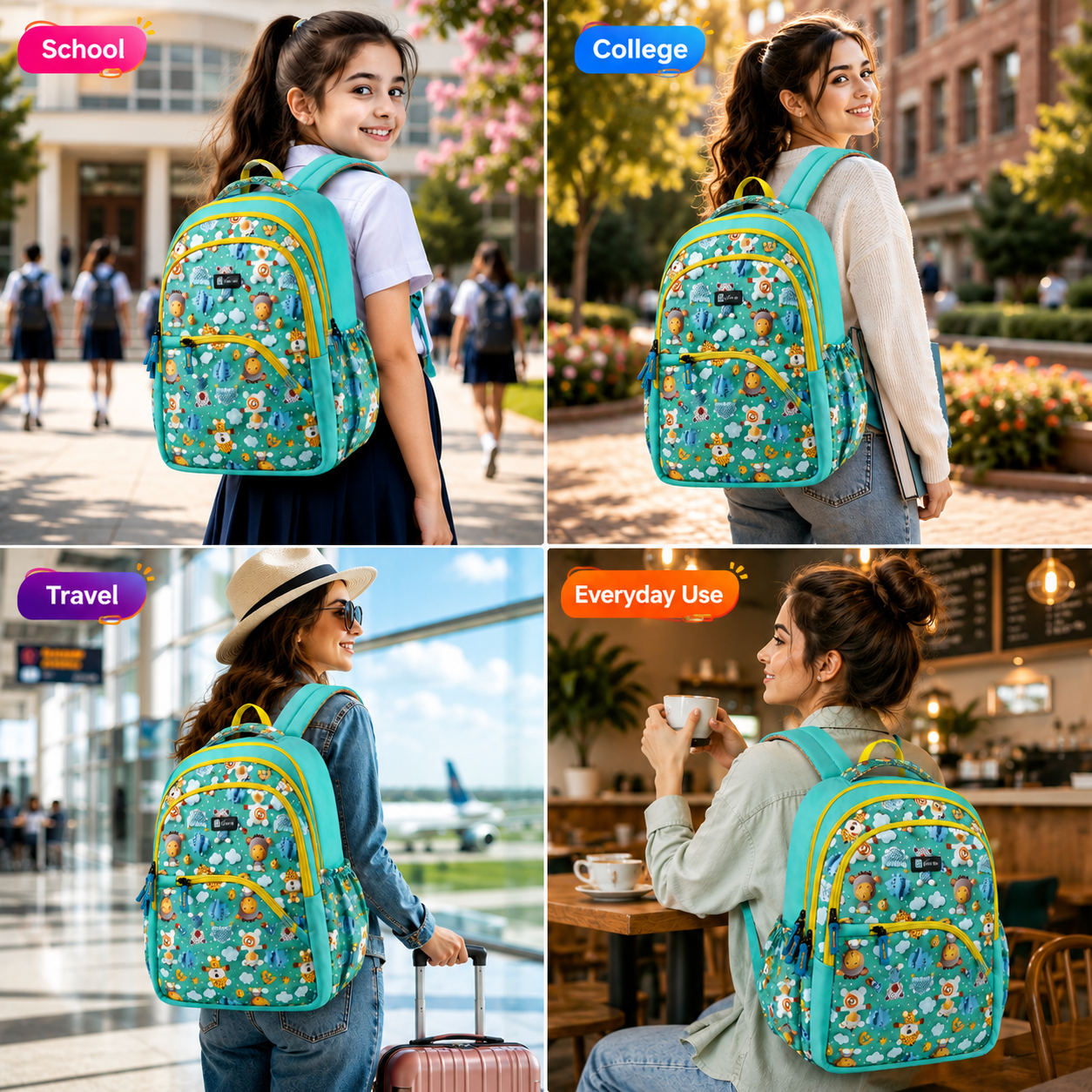 Let’s Go Stylish Printed Backpack for Girls | School, College, Travel & Daily Use Lightweight Backpack