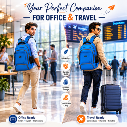 Let's Go® 32L Premium Laptop Backpack for Men & Women |Travel Backpack | Office, College, School & Daily Use | Fits Up to 15.6 Inch Laptop | Lightweight Blue Backpack