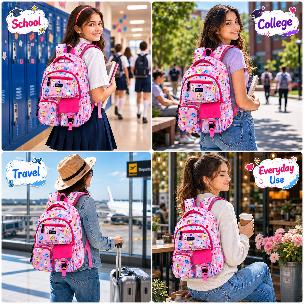 Let’s Go Floral Printed Backpack for Girls | School, College & Travel Bag