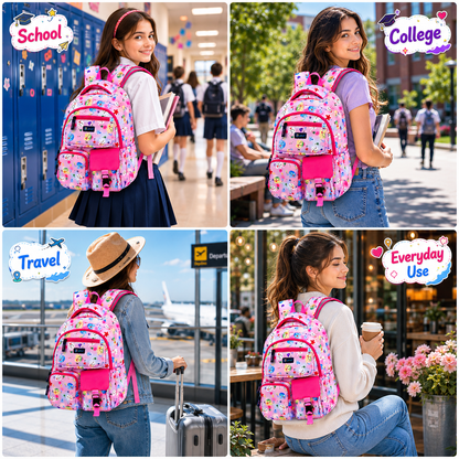 Let’s Go Floral Printed Backpack for Girls | School, College & Travel Bag