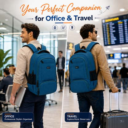 Let's Go® 32L Premium Laptop Backpack for Men & Women |Travel Backpack | Office, College, School & Daily Use | Fits Up to 15.6 Inch Laptop | Lightweight Blue Backpack