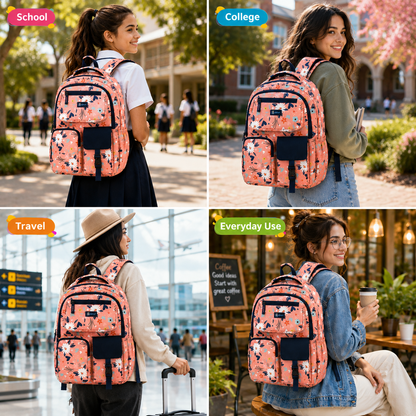 Let’s Go Floral Printed Backpack for Girls | School, College & Travel Bag