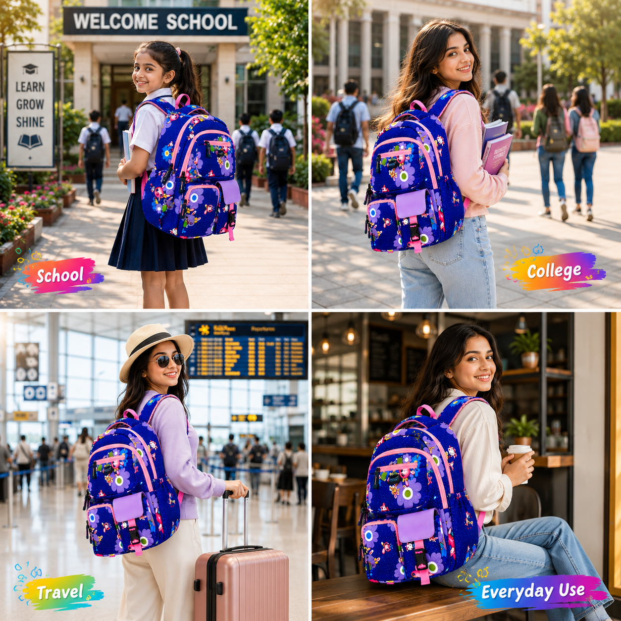 Let’s Go Floral Printed Backpack for Girls | School, College & Travel Bag