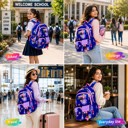 Let’s Go Floral Printed Backpack for Girls | School, College & Travel Bag