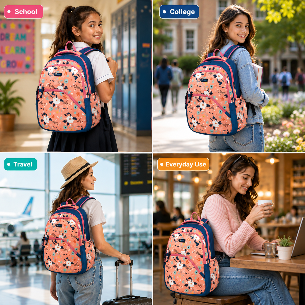 Let’s Go Stylish Printed Backpack for Girls | School, College, Travel & Daily Use Lightweight Backpack