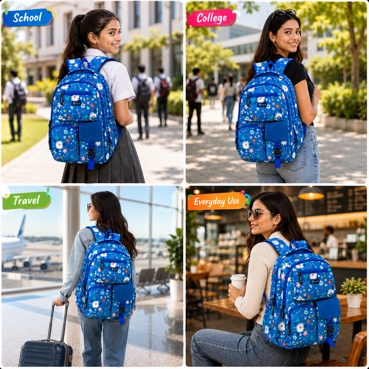 Let’s Go Floral Printed Backpack for Girls | School, College & Travel Bag