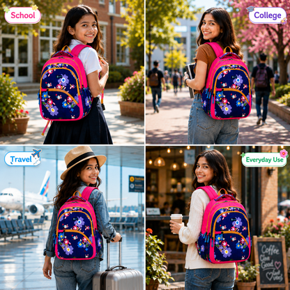 Let’s Go Stylish Printed Backpack for Girls | School, College, Travel & Daily Use Lightweight Backpack