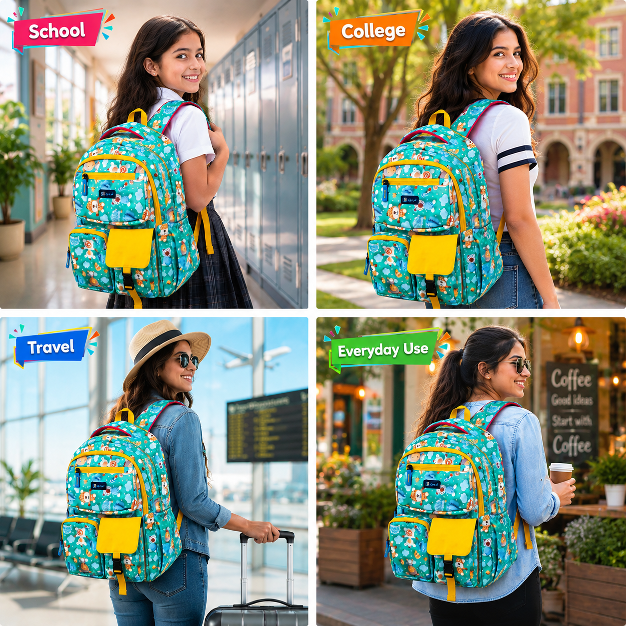 Let’s Go Floral Printed Backpack for Girls | School, College & Travel Bag