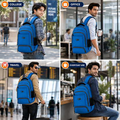 Let's Go® 32L Premium Laptop Backpack for Men & Women |Travel Backpack | Office, College, School & Daily Use | Fits Up to 15.6 Inch Laptop | Lightweight Blue Backpack