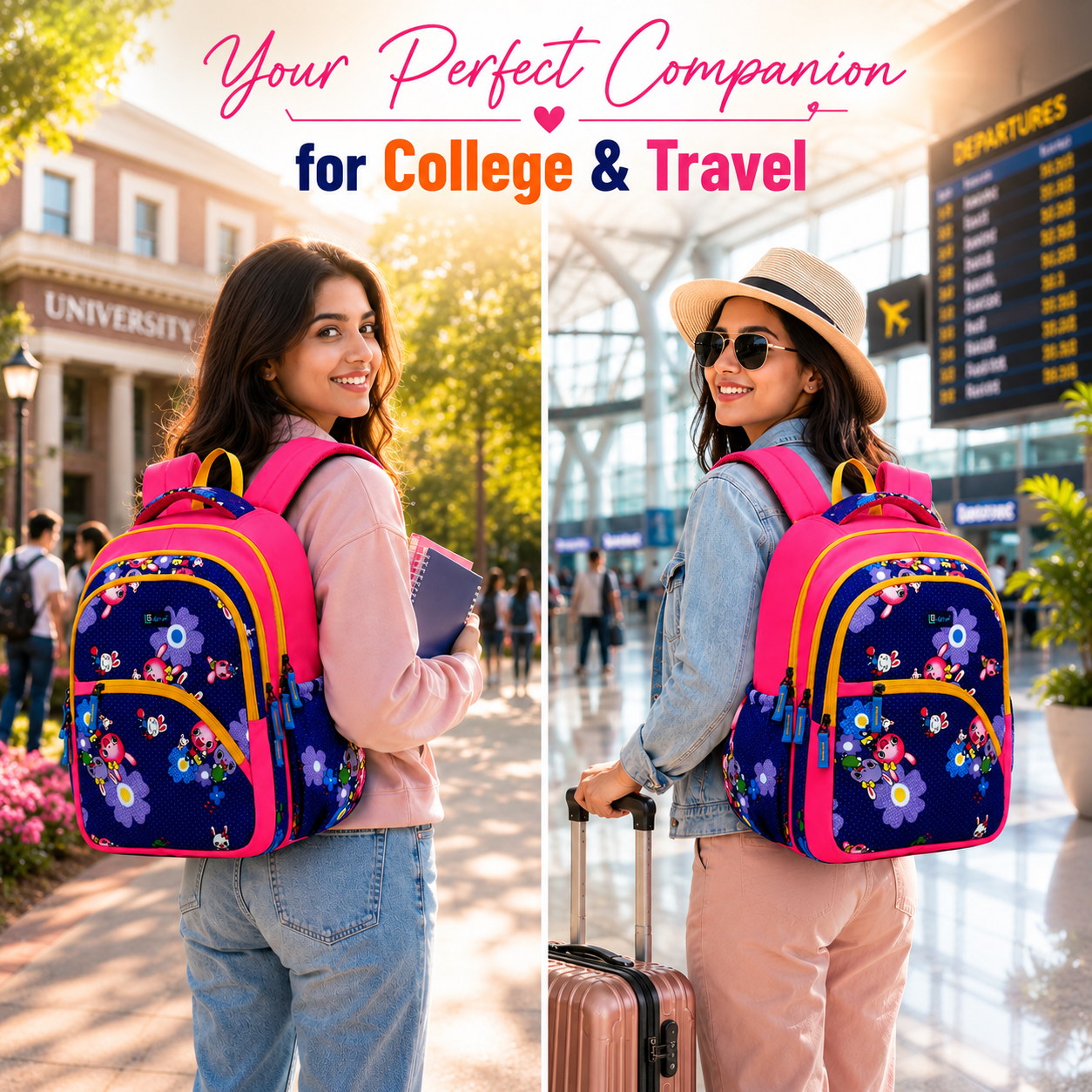 Let’s Go Stylish Printed Backpack for Girls | School, College, Travel & Daily Use Lightweight Backpack