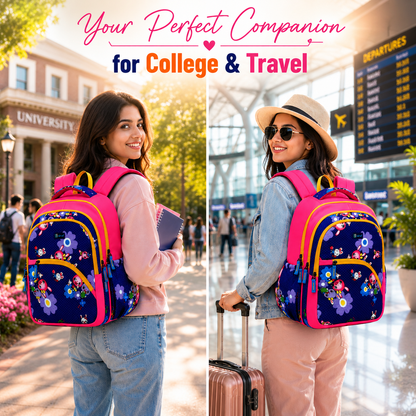 Let’s Go Stylish Printed Backpack for Girls | School, College, Travel & Daily Use Lightweight Backpack