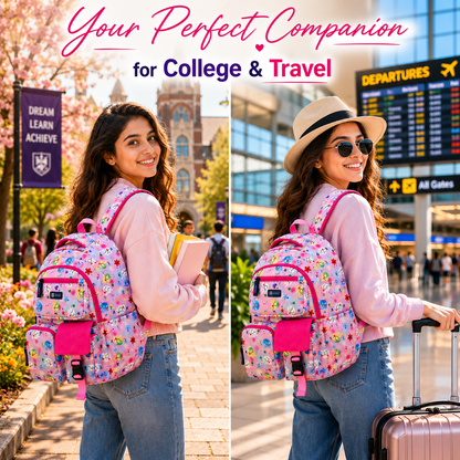 Let’s Go Floral Printed Backpack for Girls | School, College & Travel Bag