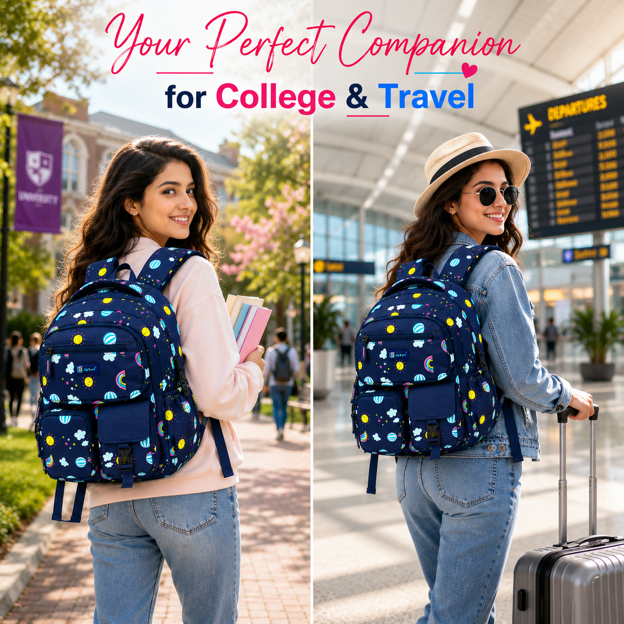 Let’s Go Floral Printed Backpack for Girls | School, College & Travel Bag