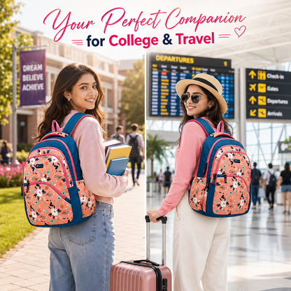 Let’s Go Stylish Printed Backpack for Girls | School, College, Travel & Daily Use Lightweight Backpack