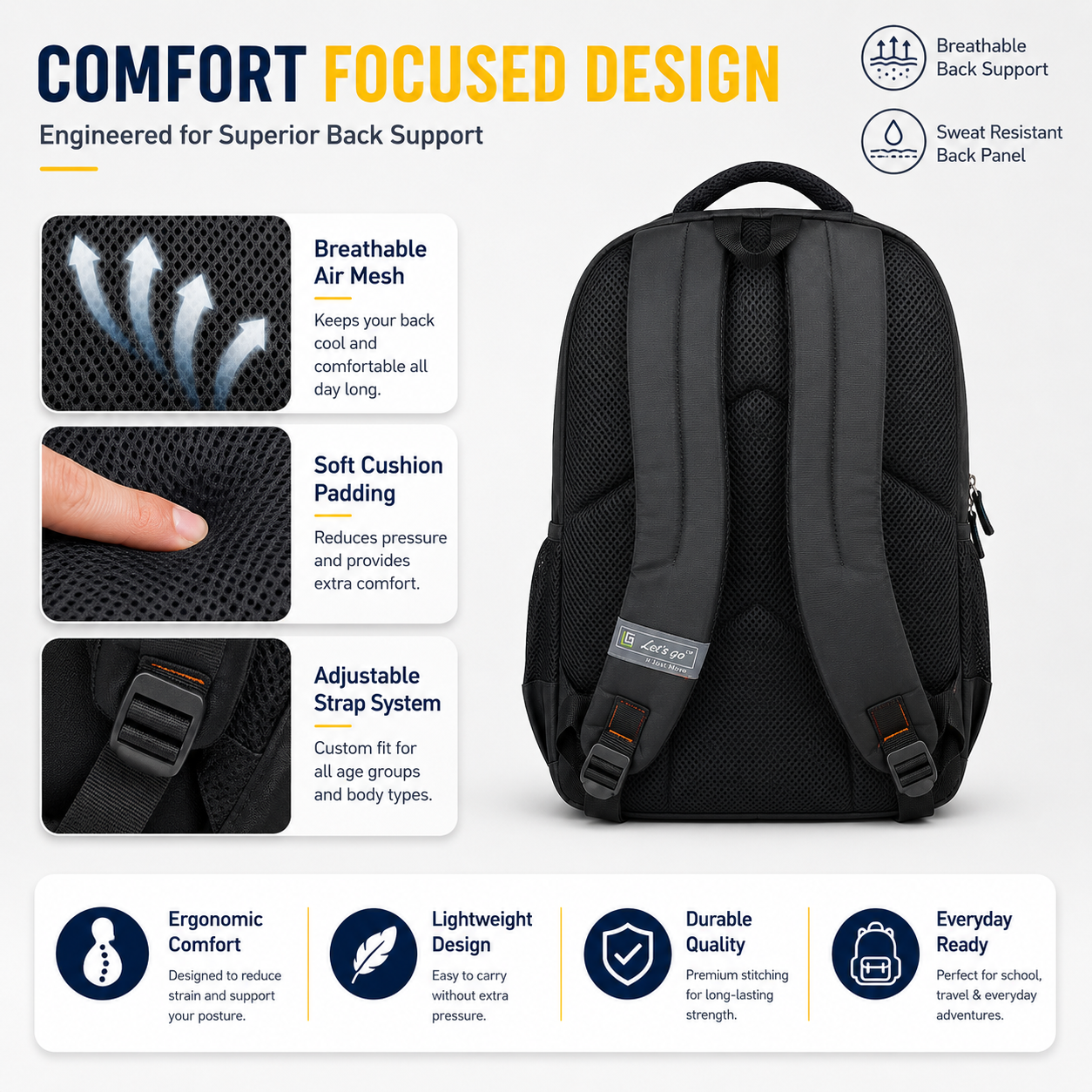 Let’s Go Unisex Travel & Lifestyle Laptop Backpack | Lightweight, Water-Resistant, Multi-Compartment Bag
