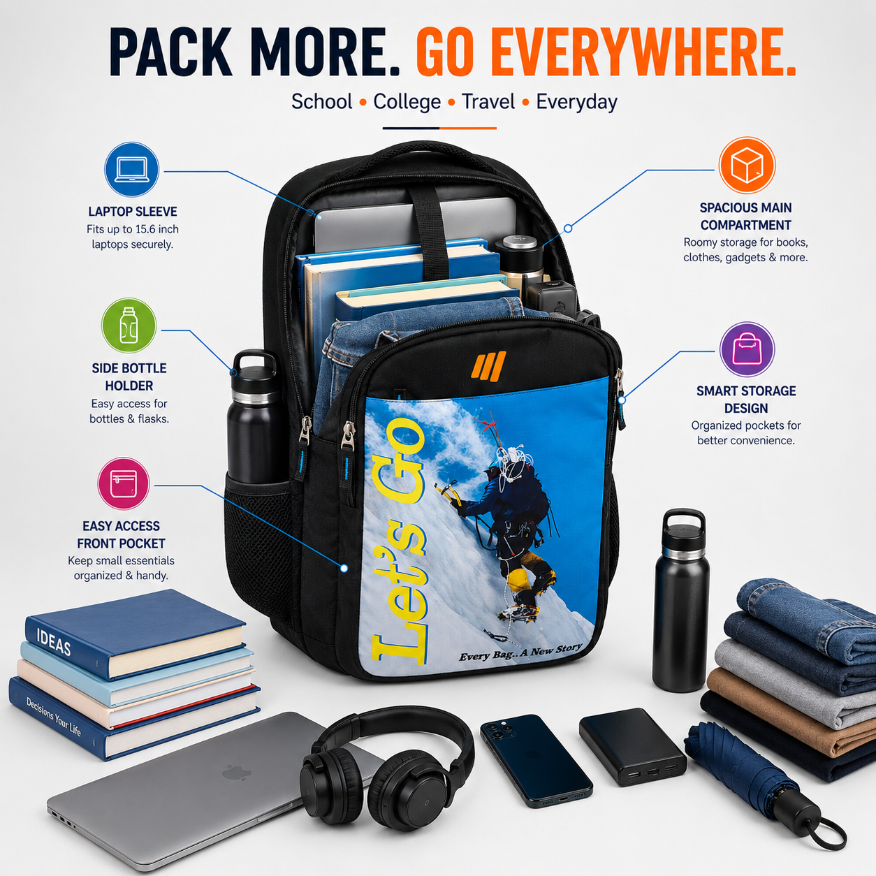 Let’s Go Unisex Travel & Lifestyle Laptop Backpack | Lightweight, Water-Resistant, Multi-Compartment Bag