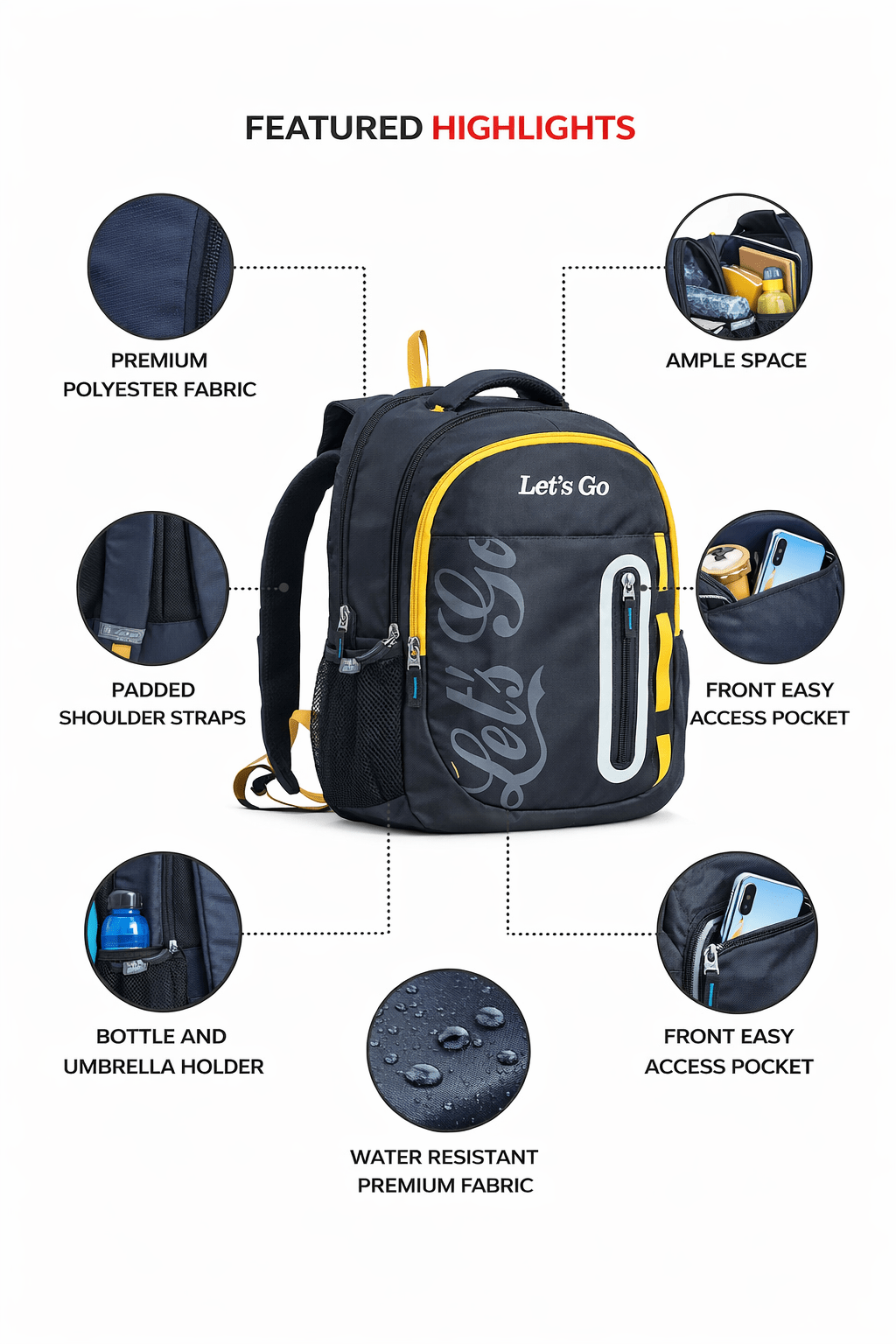 Let’s Go 30L Premium Unisex Travel & Lifestyle Backpack – Lightweight, Water - Resistant, Multi - Compartment Bag - Let's Go