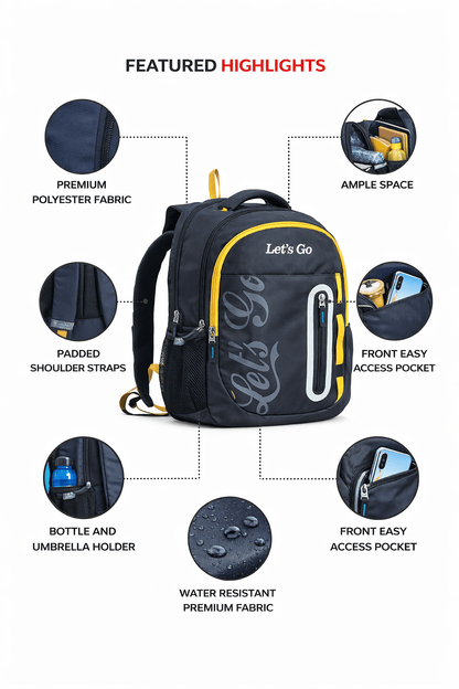 Let’s Go 30L Premium Unisex Travel & Lifestyle Backpack – Lightweight, Water - Resistant, Multi - Compartment Bag - Let's Go