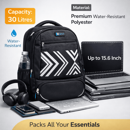 Let’s Go® 30L Unisex Travel & Laptop Backpack | Water - Resistant, Lightweight, Multi - Compartment | Black - Let's Go