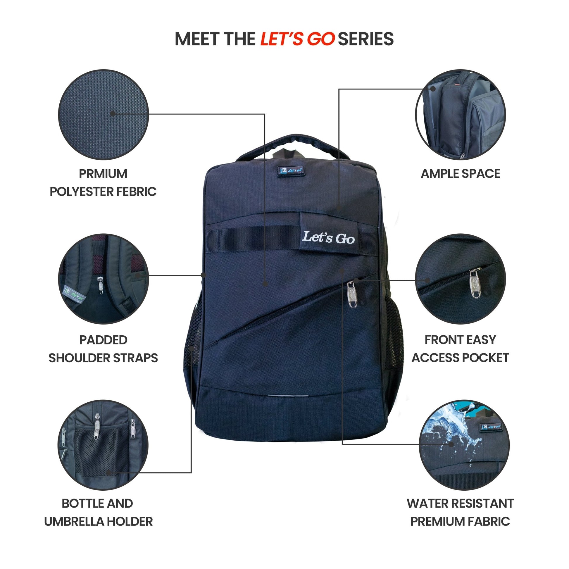 Let’s Go 33L Premium Travel & Lifestyle Backpack, Water - Resistant, Lightweight & Laptop Compatible - Let's Go
