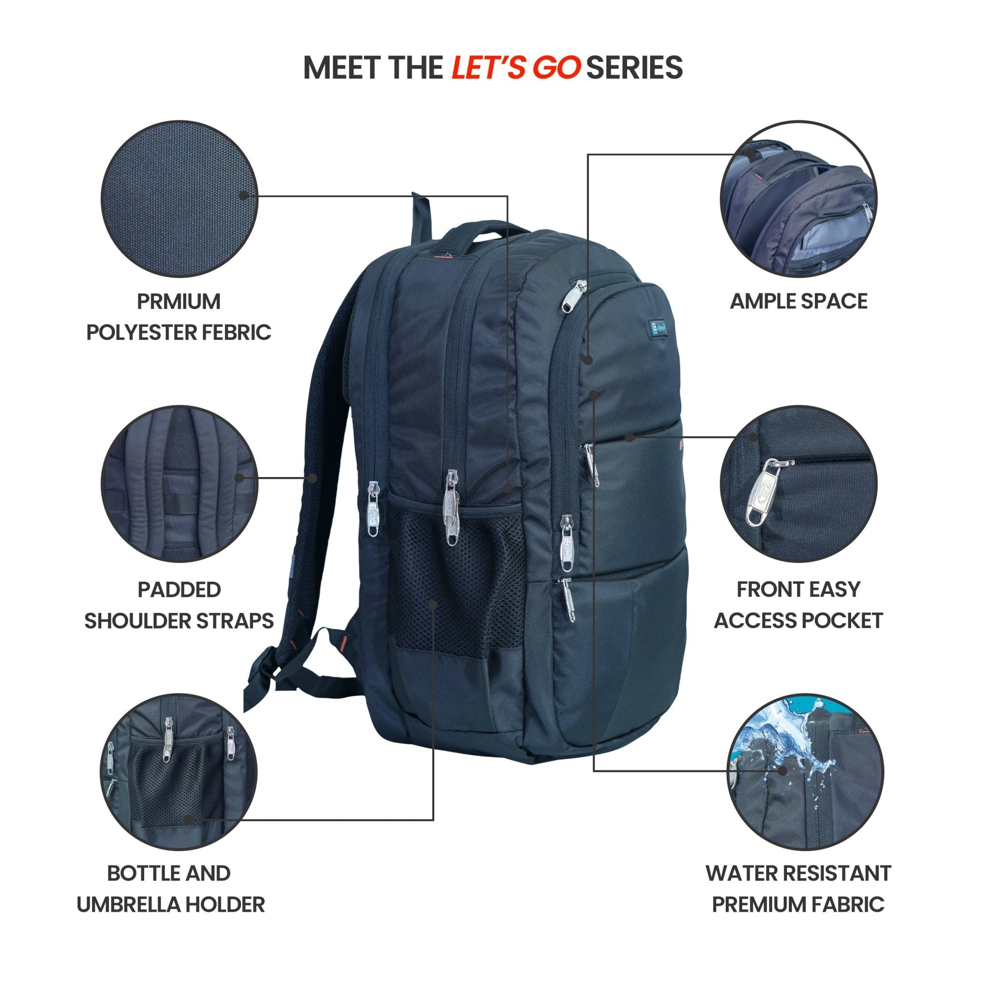 Let’s Go® 33L Unisex Travel & Laptop Backpack | Water - Resistant, Premium, Lightweight - Let's Go