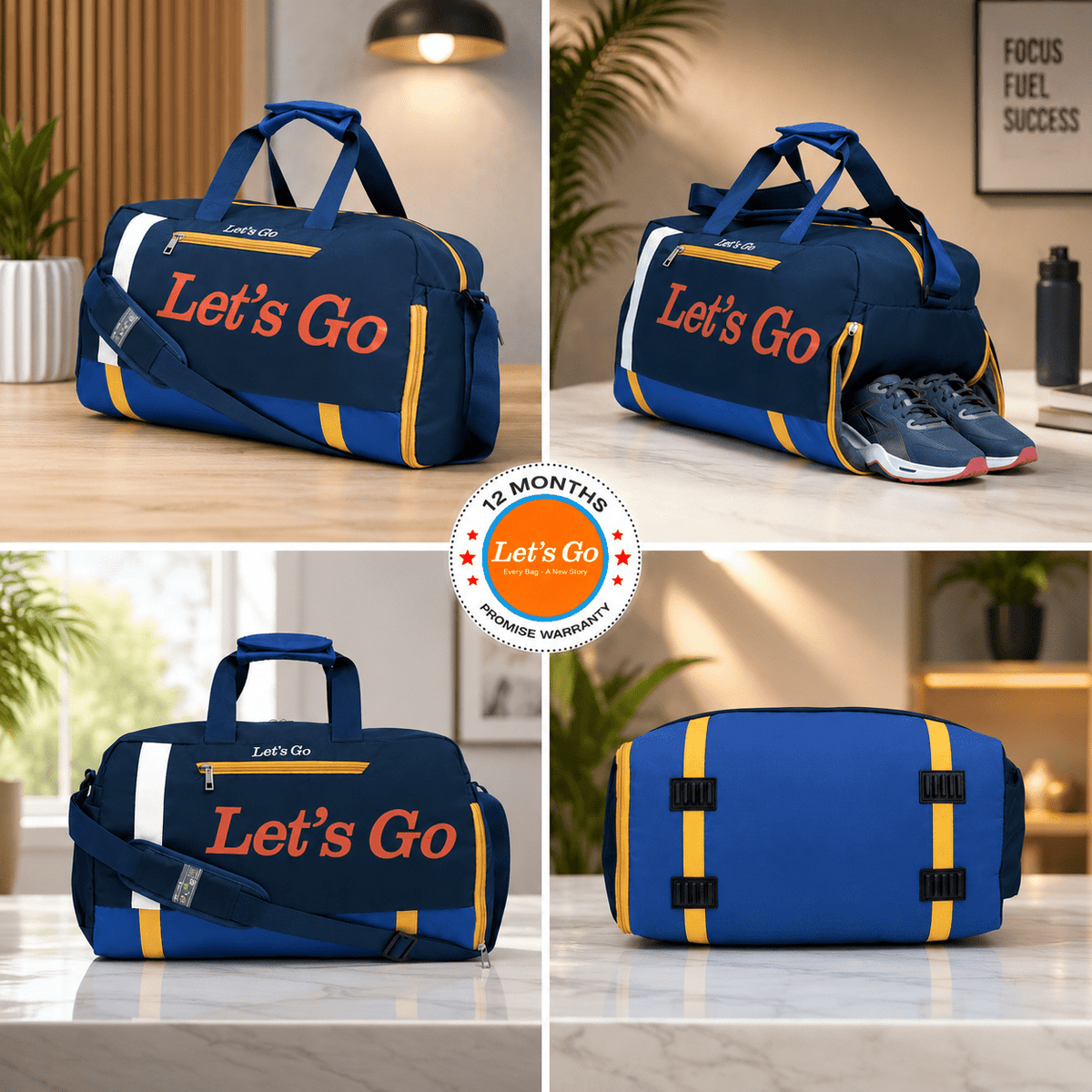 Let’s Go 35L Travel & Gym Duffel Bag for Men & Women | Water-Resistant Polyester | Shoe Compartment | Adjustable Shoulder Strap | Lightweight Multipurpose Sports & Weekend Bag - Let's Go