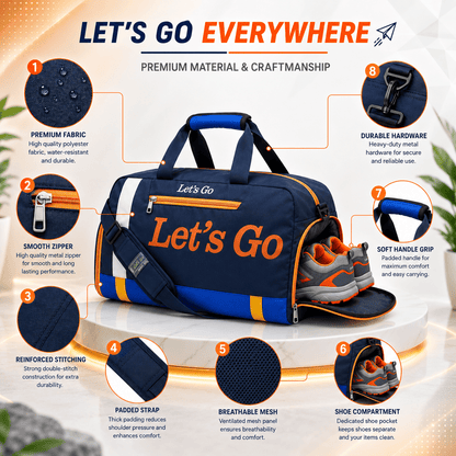 Let’s Go 35L Travel & Gym Duffel Bag for Men & Women | Water-Resistant Polyester | Shoe Compartment | Adjustable Shoulder Strap | Lightweight Multipurpose Sports & Weekend Bag - Let's Go
