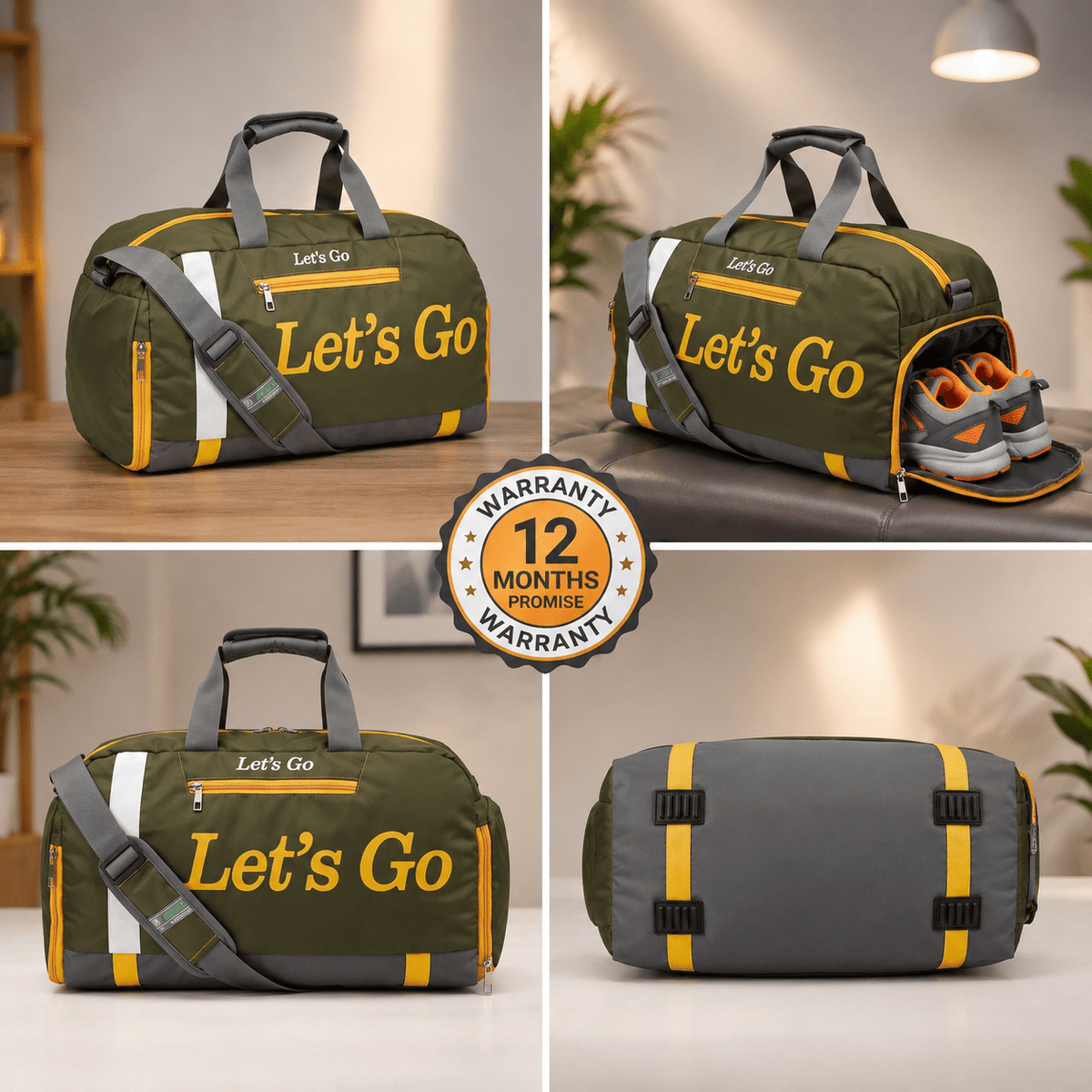 Let’s Go 35L Travel & Gym Duffel Bag for Men & Women | Water-Resistant Polyester | Shoe Compartment | Adjustable Shoulder Strap | Lightweight Multipurpose Sports & Weekend Bag - Let's Go