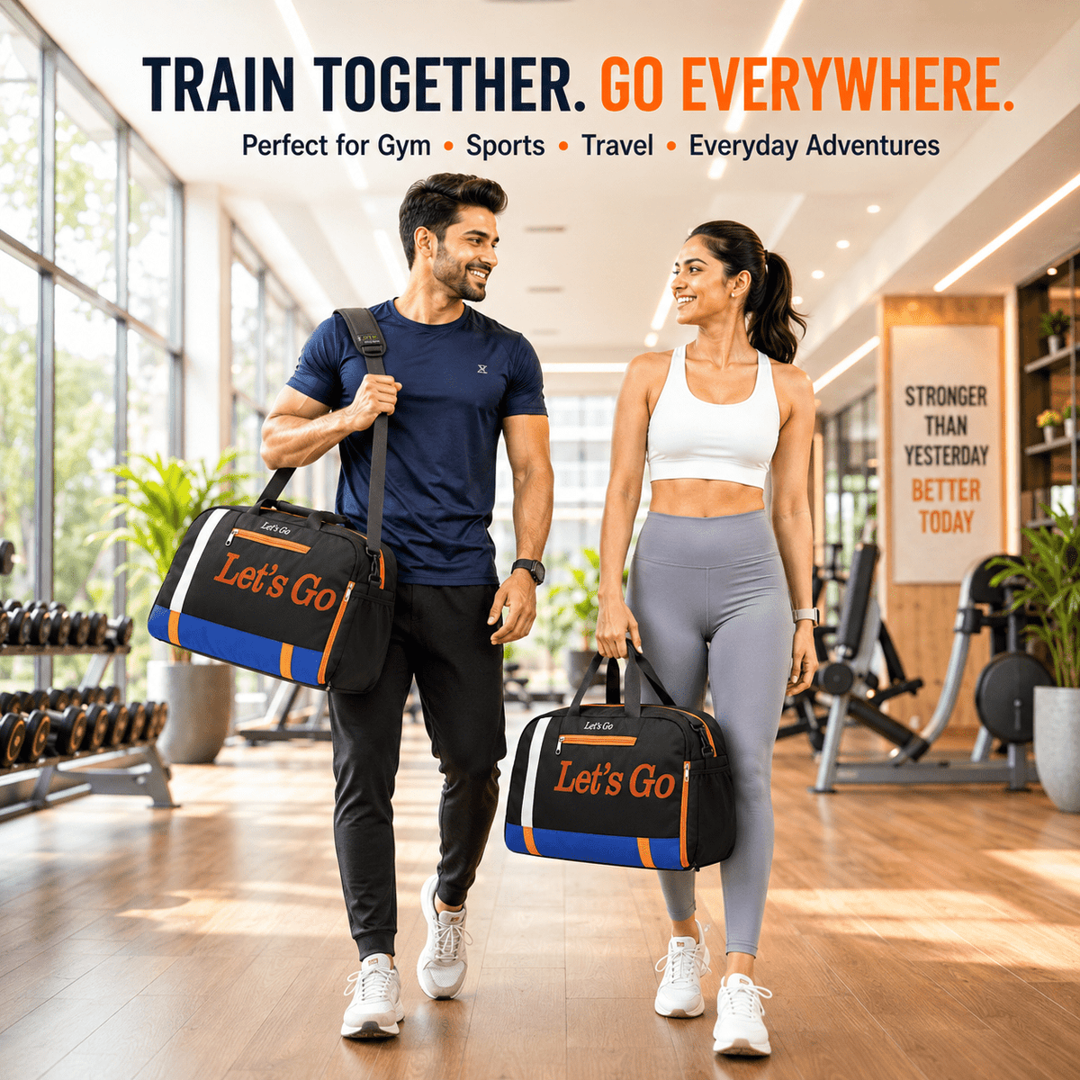 Let’s Go 35L Travel & Gym Duffel Bag for Men & Women | Water-Resistant Polyester | Shoe Compartment | Adjustable Shoulder Strap | Lightweight Multipurpose Sports & Weekend Bag - Let's Go