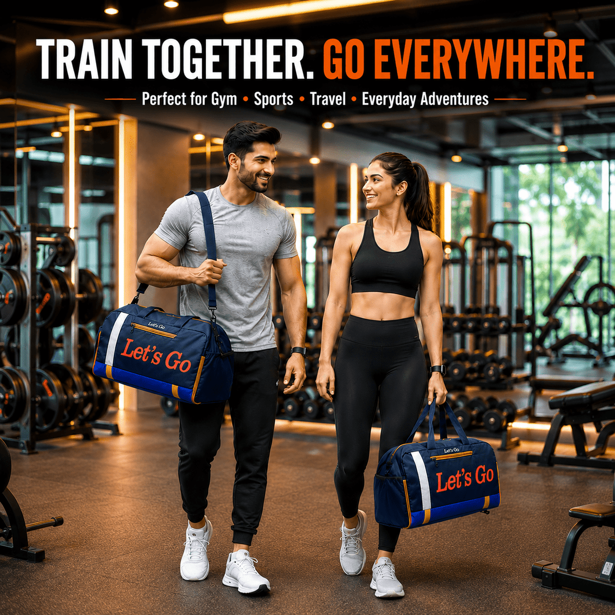 Let’s Go 35L Travel & Gym Duffel Bag for Men & Women | Water-Resistant Polyester | Shoe Compartment | Adjustable Shoulder Strap | Lightweight Multipurpose Sports & Weekend Bag - Let's Go