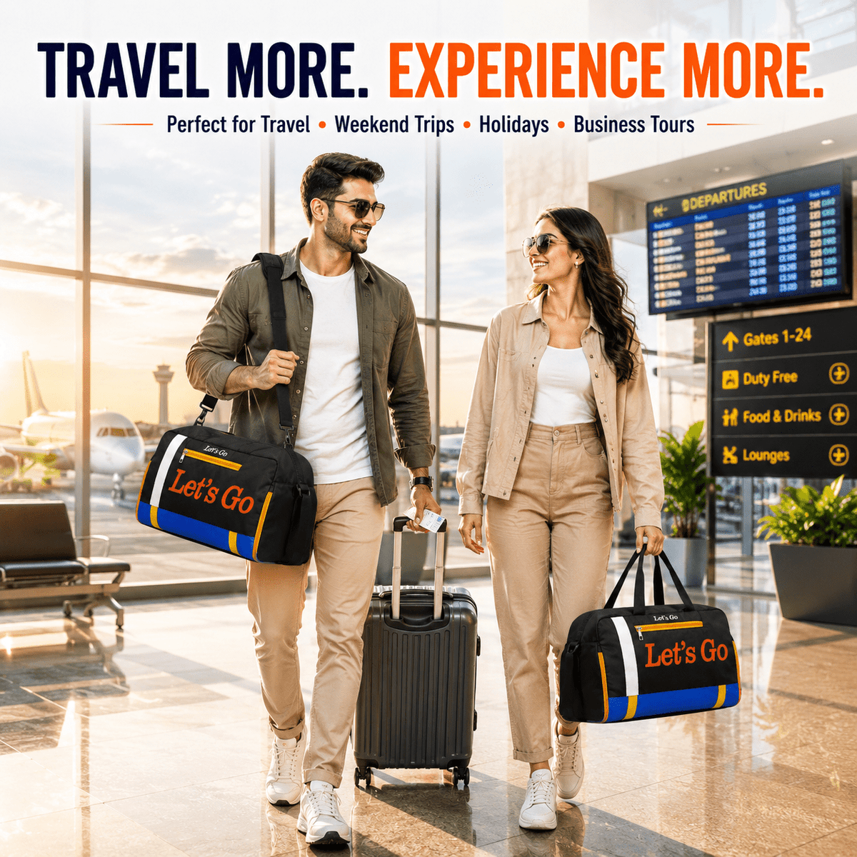 Let’s Go 35L Travel & Gym Duffel Bag for Men & Women | Water-Resistant Polyester | Shoe Compartment | Adjustable Shoulder Strap | Lightweight Multipurpose Sports & Weekend Bag - Let's Go