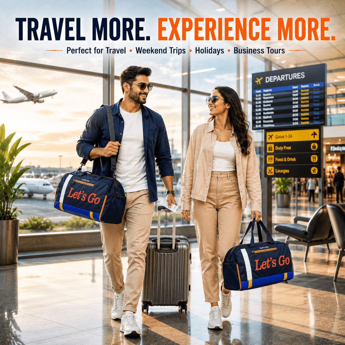 Let’s Go 35L Travel & Gym Duffel Bag for Men & Women | Water-Resistant Polyester | Shoe Compartment | Adjustable Shoulder Strap | Lightweight Multipurpose Sports & Weekend Bag - Let's Go