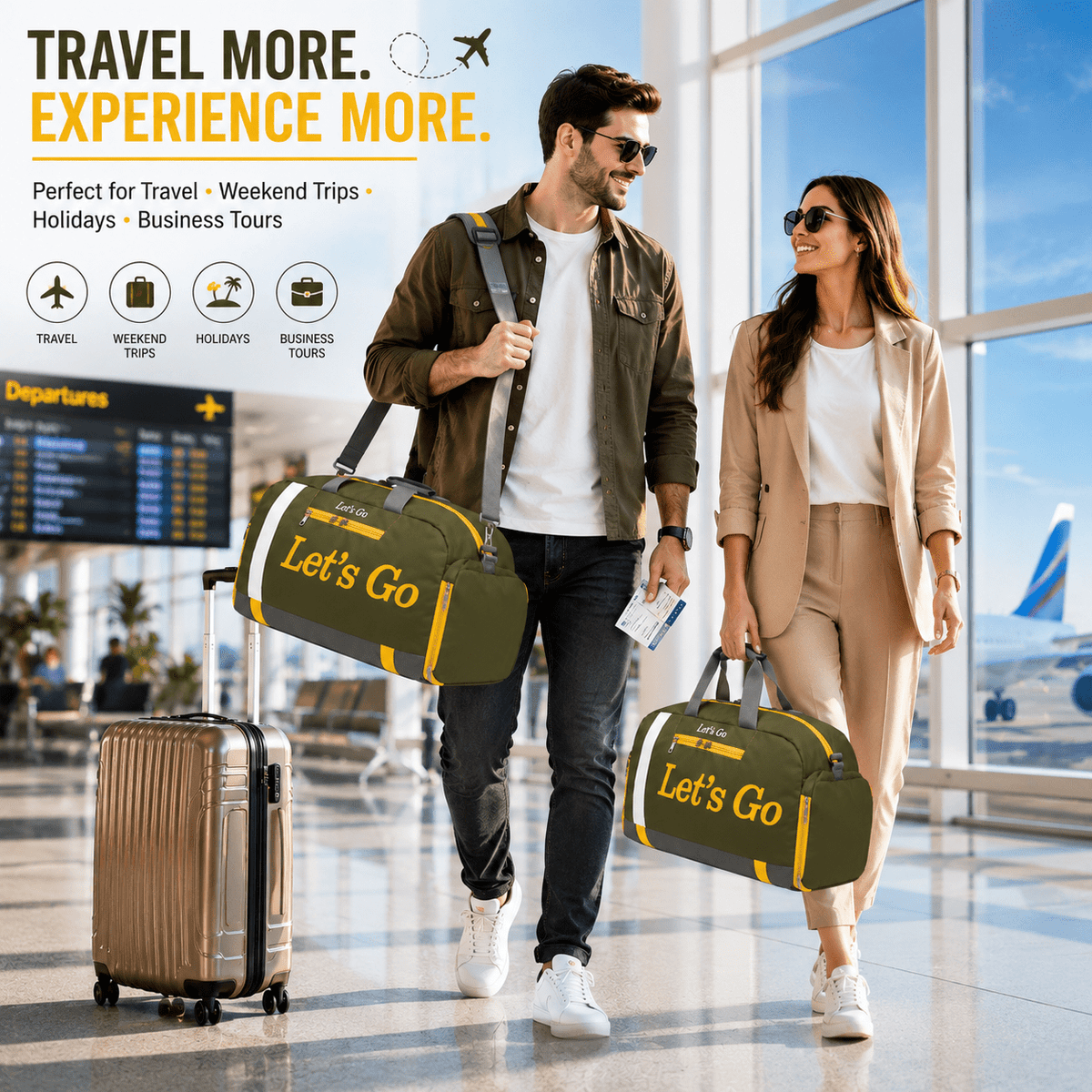 Let’s Go 35L Travel & Gym Duffel Bag for Men & Women | Water-Resistant Polyester | Shoe Compartment | Adjustable Shoulder Strap | Lightweight Multipurpose Sports & Weekend Bag - Let's Go