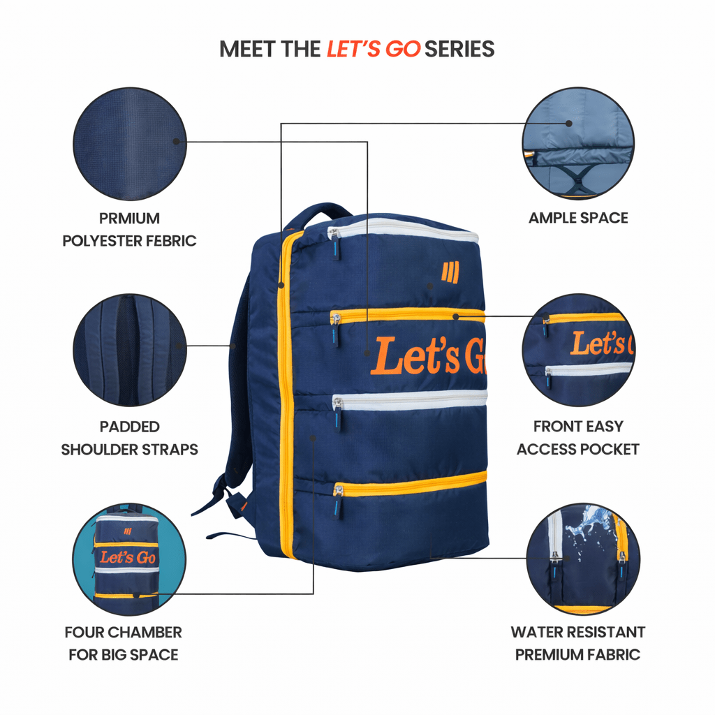 Let’s Go 40L Premium Multi - Pocket Travel Backpack, Water - Resistant, Lightweight & Laptop Compatible - Let's Go