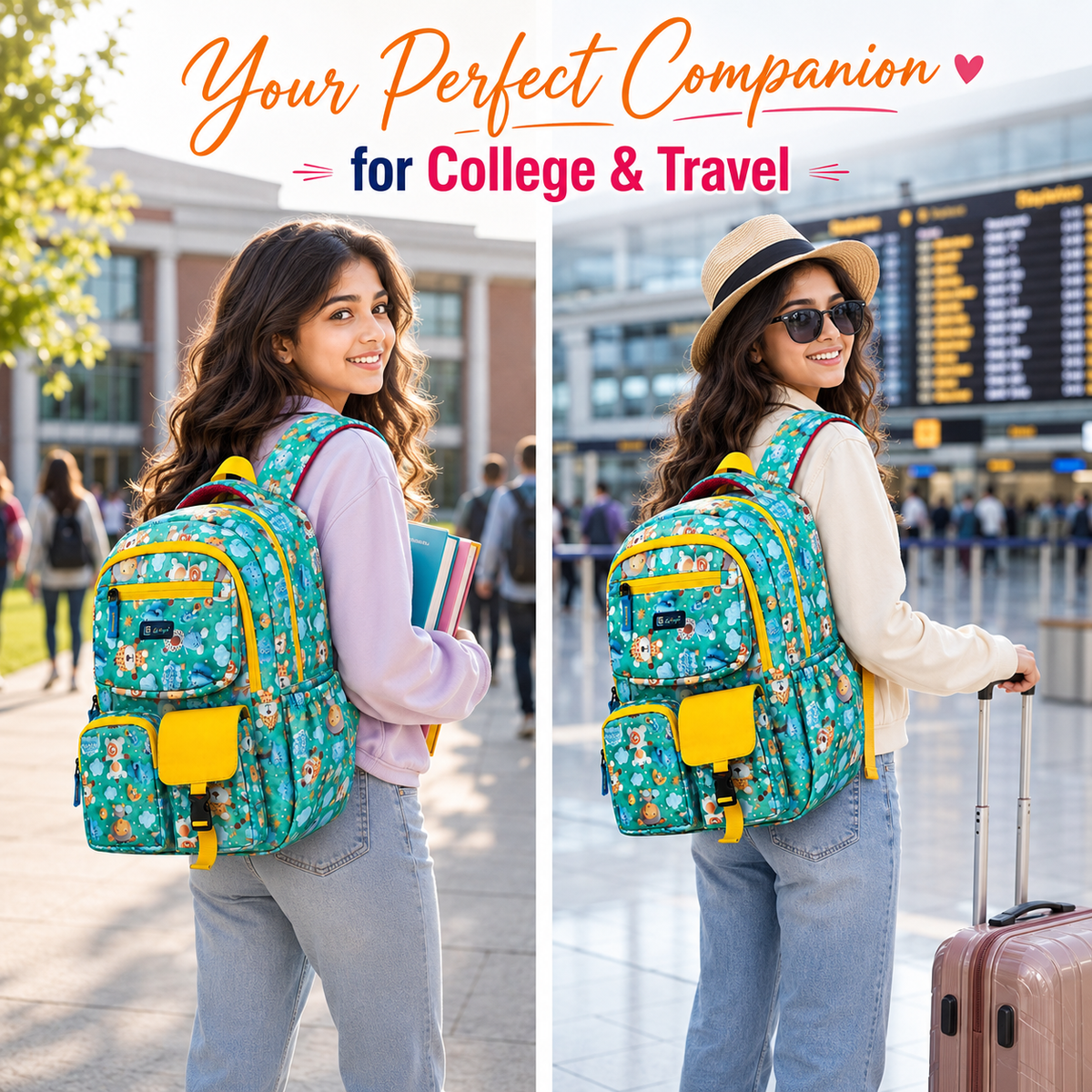 Let’s Go Floral Printed Backpack for Girls | School, College & Travel Bag - Let's Go