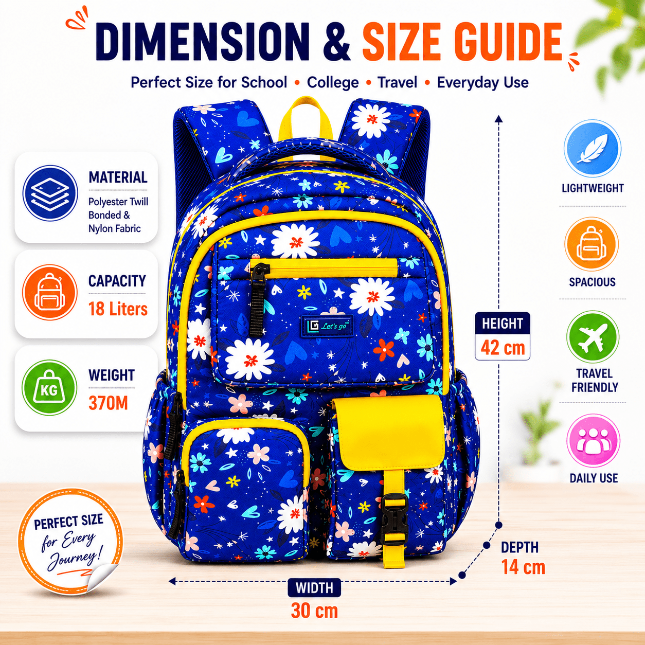 Let’s Go Floral Printed Backpack for Girls | School, College & Travel Bag - Let's Go