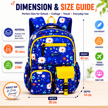 Let’s Go Floral Printed Backpack for Girls | School, College & Travel Bag - Let's Go