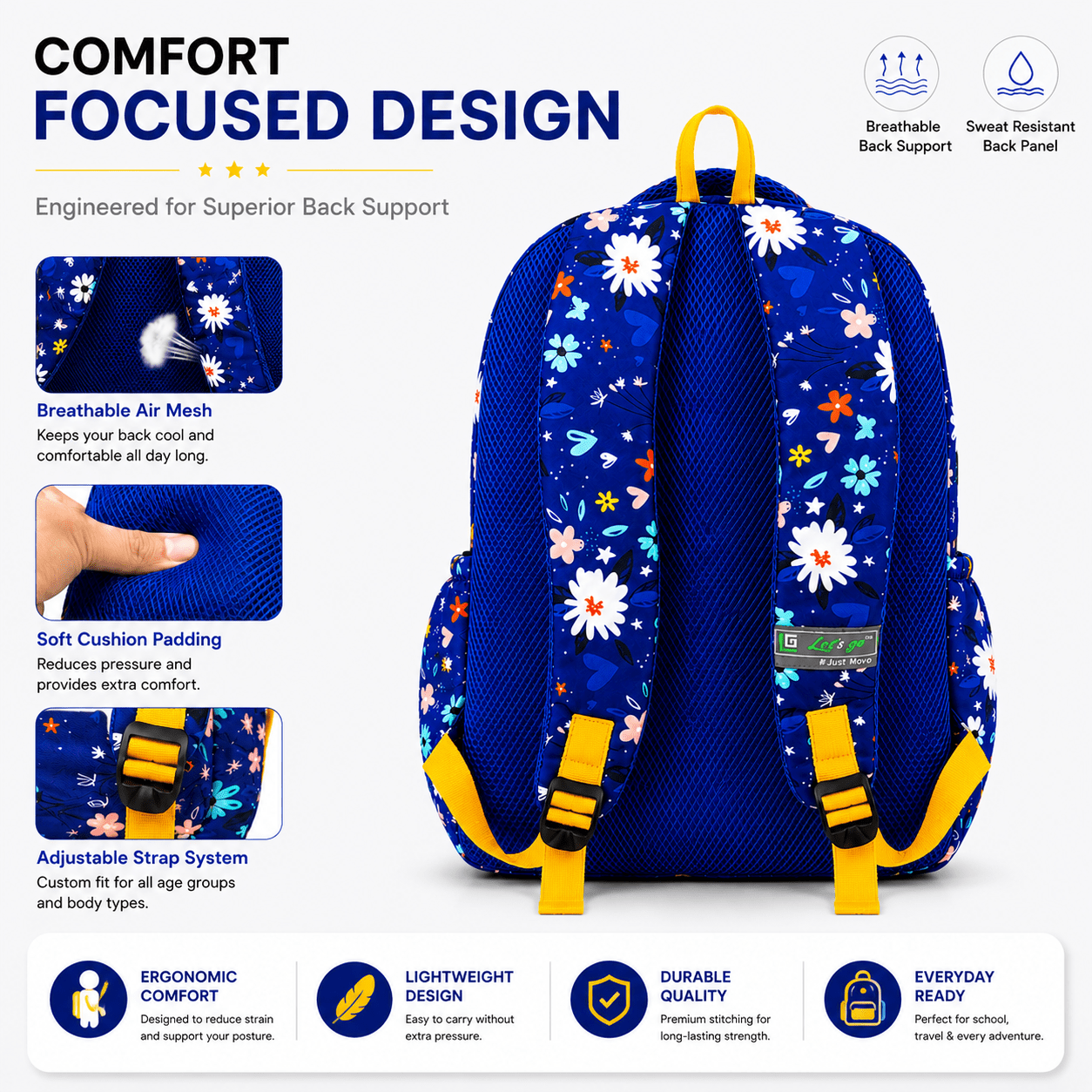 Let’s Go Floral Printed Backpack for Girls | School, College & Travel Bag - Let's Go