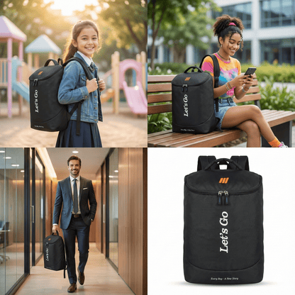 Let’s Go Premium Black Backpack – Lightweight, Stylish & Durable | Everyday Use | School • College • Travel - Let's Go