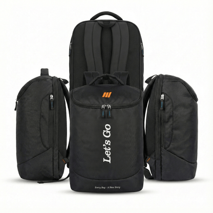 Let’s Go Premium Black Backpack – Lightweight, Stylish & Durable | Everyday Use | School • College • Travel - Let's Go