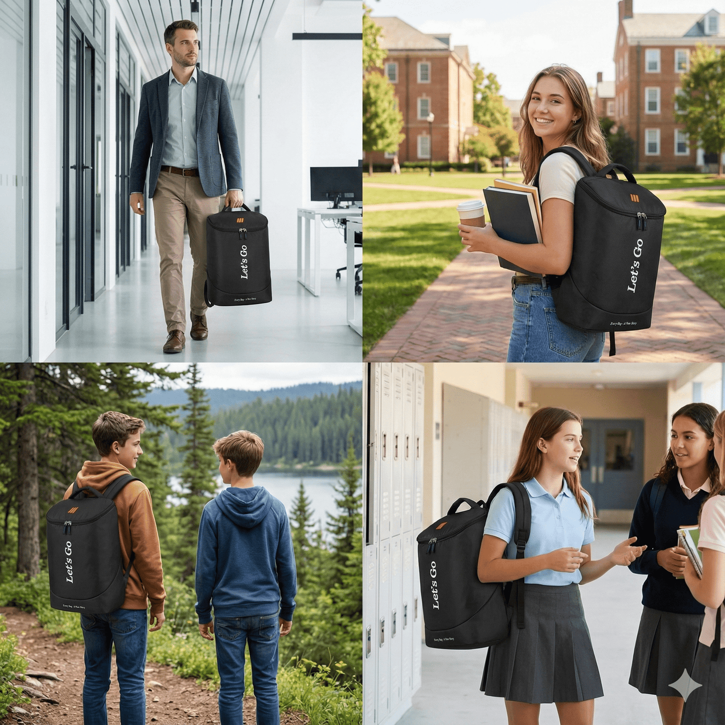 Let’s Go Premium Black Backpack – Lightweight, Stylish & Durable | Everyday Use | School • College • Travel - Let's Go