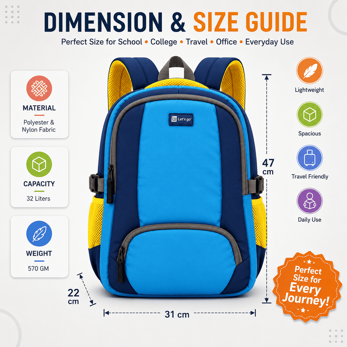 Let’s Go Stylish Laptop Backpack for Men & Women | School, College, Office & Travel Bag | Lightweight Casual Backpack with Spacious Compartments - Let's Go