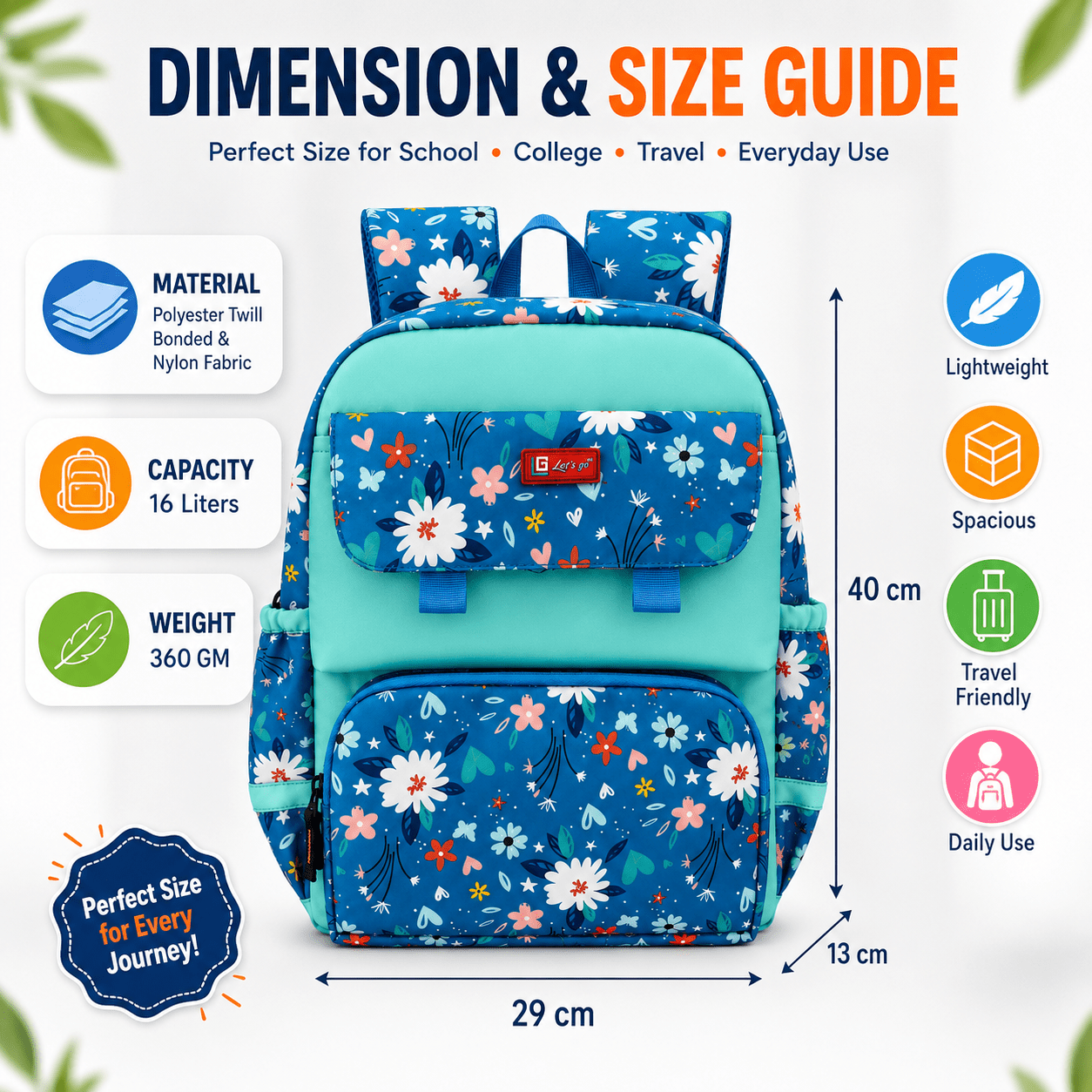 Let’s Go Stylish Printed Backpack for Girls | School, College & Travel Bag - Let's Go
