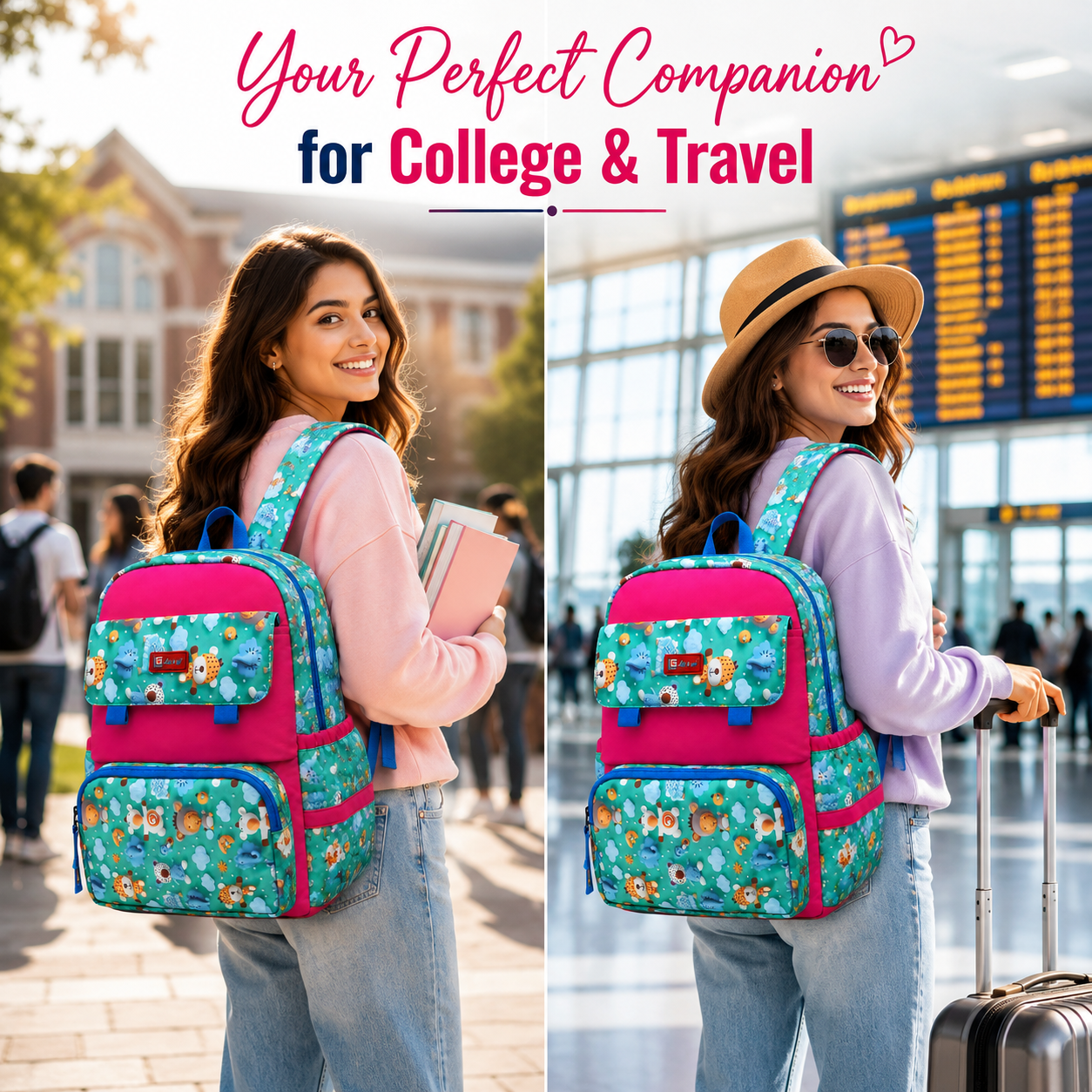 Let’s Go Stylish Printed Backpack for Girls | School, College & Travel Bag - Let's Go