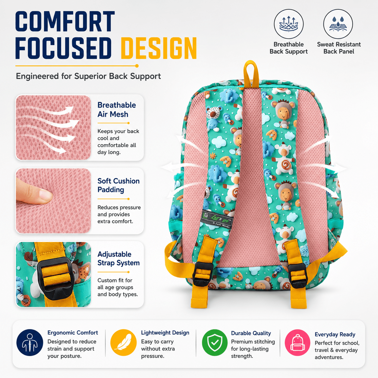 Let’s Go Stylish Printed Backpack for Girls | School, College & Travel Bag - Let's Go