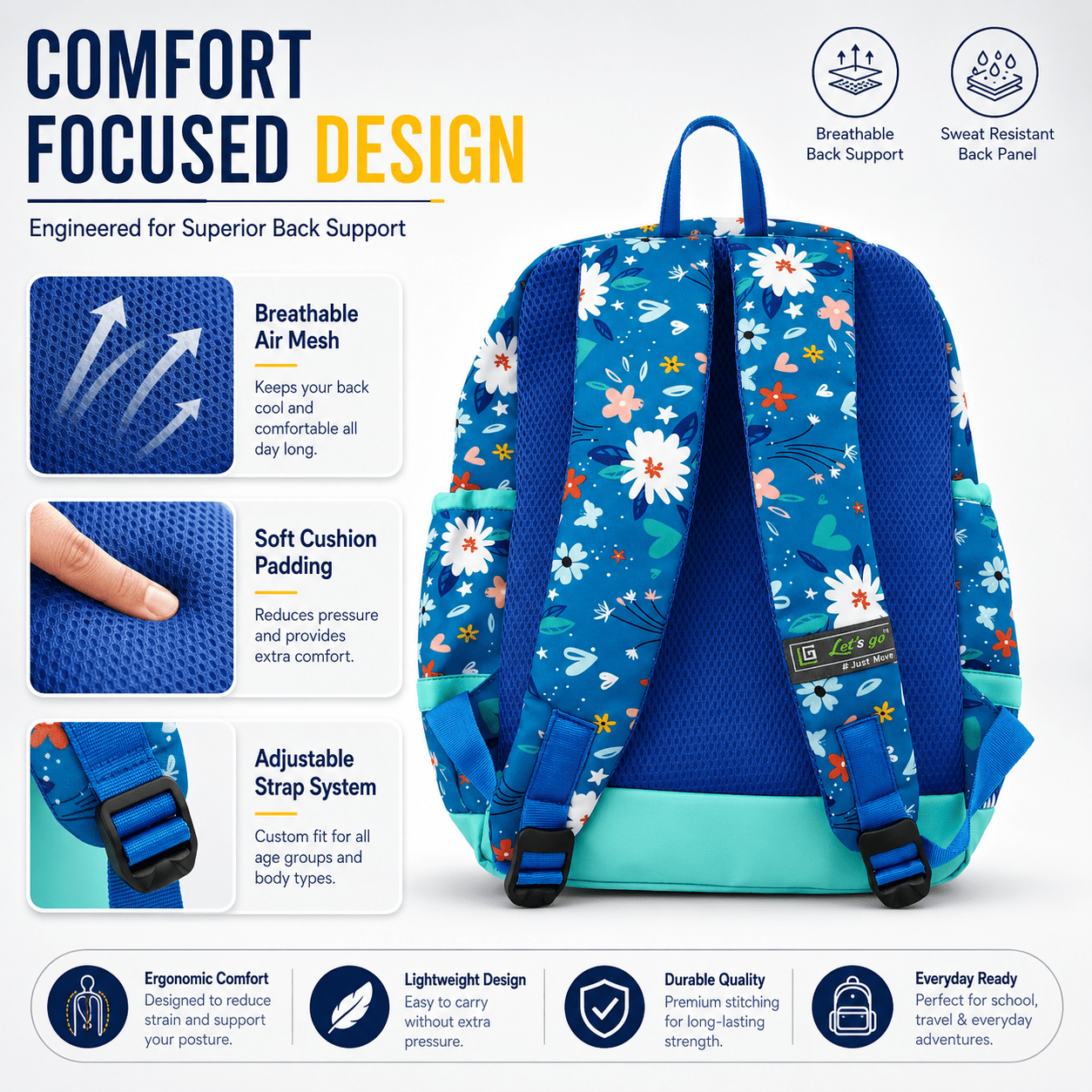 Let’s Go Stylish Printed Backpack for Girls | School, College & Travel Bag - Let's Go