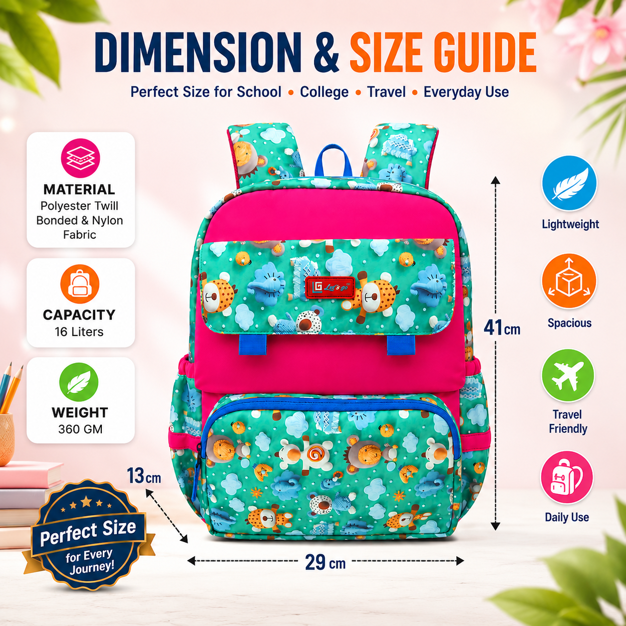 Let’s Go Stylish Printed Backpack for Girls | School, College & Travel Bag - Let's Go